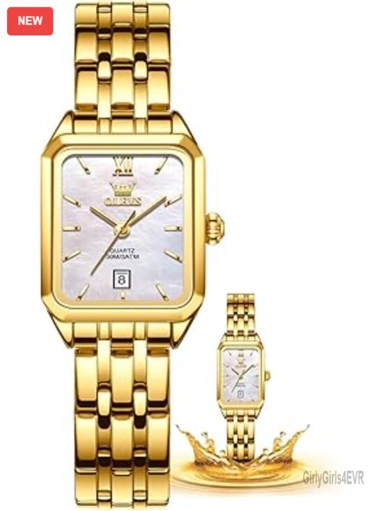 Square Gold Wrist Watch for Women with Date Stainless Steel Bracelet main image 6